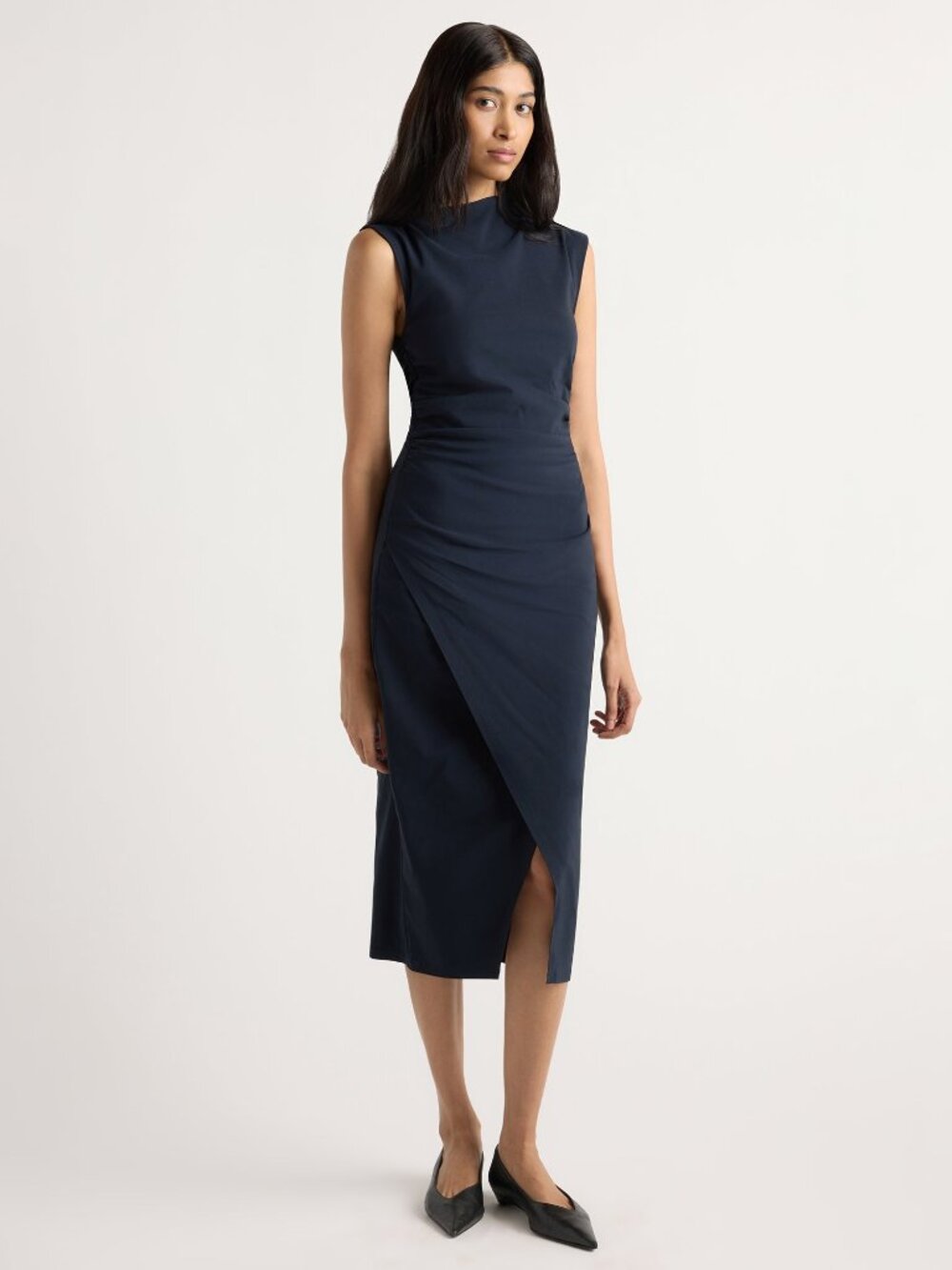Modern Citizen Manon Asymmetric-Neck Ruched Dress Size SNavy / Regular / S